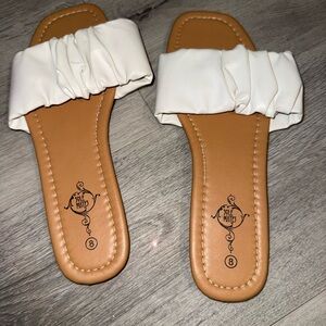 Chic White and Tan Slide Sandals